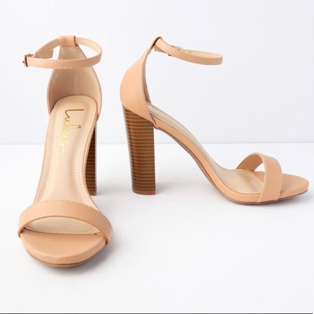 Lulu’s Taylor Almond Stacked Ankle Strap Heels